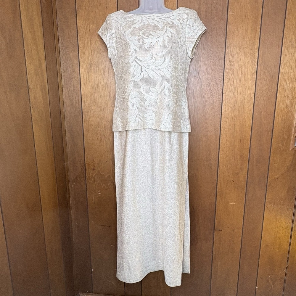 Vintage 90s‎ Francaise Huey Waltzer Dress Women 8P Gold Formal Evening Maxi Slit